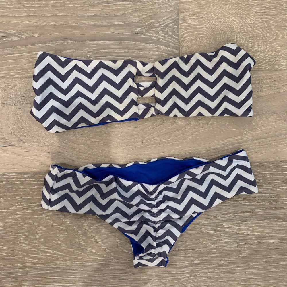 Bikini, chevron/blue reversible